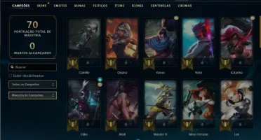 Platina 4 com 50 Champs e 17 Skins + 2 Fragmentos