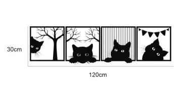 Kit 4 Quadros Gatinhos em MDF Preto