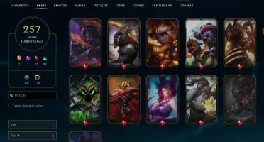 conta lol com 257 skins e todos os champs + 4215 de rp