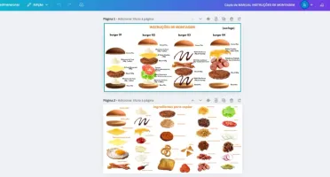 Instruções de montagem para hamburgueria ilustrativo