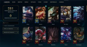 Conta unranked com 71 skins e 85 champs