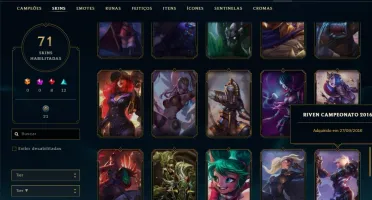 Conta unranked com 71 skins e 85 champs