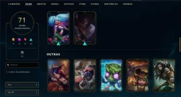 Conta unranked com 71 skins e 85 champs