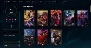 Conta unranked com 71 skins e 85 champs