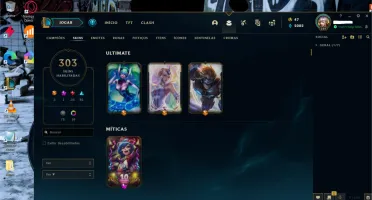 Conta lol platina 4, 303 skins, 71 emotes, 218 icones