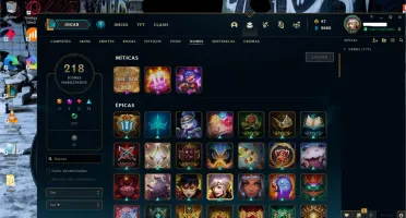 Conta lol platina 4, 303 skins, 71 emotes, 218 icones