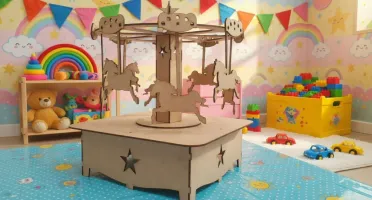 Carrossel 3d 39 cm MDF cru mod luxo festa parque...