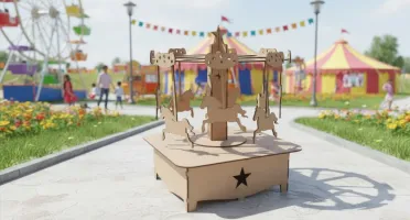 Carrossel 3d 39 cm MDF cru mod luxo festa parque...