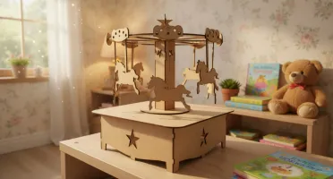 Carrossel 3d 39 cm MDF cru mod luxo festa parque...