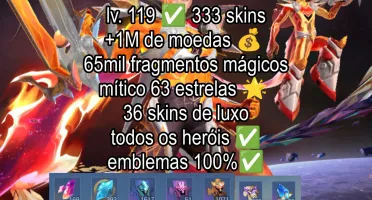 Conta Mobile Legends lv.119 com 333 skins, heróis e emblemas