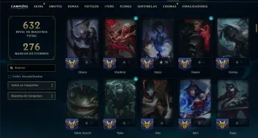 Ouro 1 com TODOS os Champs e 114 Skins ( MID / ADC / TOP )