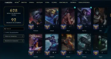 Platina 4 com TODOS os Champs e 283 Skins ( SUP / ADC )