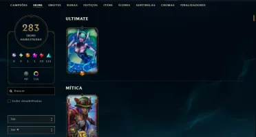 Platina 4 com TODOS os Champs e 283 Skins ( SUP / ADC )