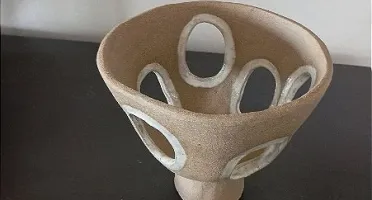 Centro de Mesa Taça em Cerâmica Natural