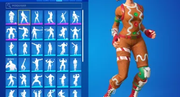 Conta com 61 skins, 57 danças, 45 picaretas e 60 mochilas!!
