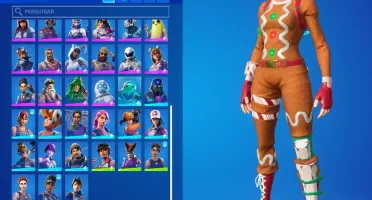 Conta com 61 skins, 57 danças, 45 picaretas e 60 mochilas!!