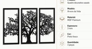 Trio Árvore da Vida em MDF Preto
