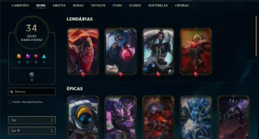 Conta bronze 3 com 90 Champs e 34 Skins + 3 Fragmentos