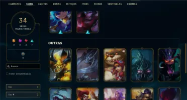 Conta bronze 3 com 90 Champs e 34 Skins + 3 Fragmentos