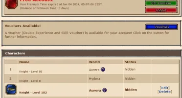 KNIGHT 182, PALADIN 150 E 86 KNIGHT - MESMA CONTA - OPEN PVP