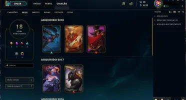 CONTA OURO V - 18 SKINS 80 CAMPEÕES LVL 45
