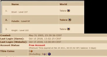 KNIGHT 102, DRUID 107, PALADIN 97 EM TALERA OPEN PVP
