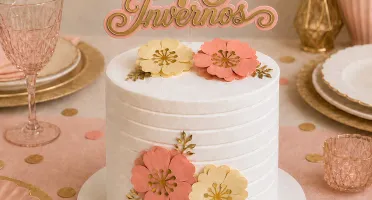 Topo de Bolo Invernos com Flores - Idades