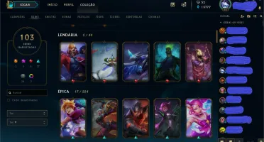Conta Lol c/103 skins, 1.3k gasto em R$