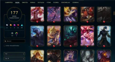 Unranked com 105 Champs e 177 Skins ( MID / ADC / TOP )