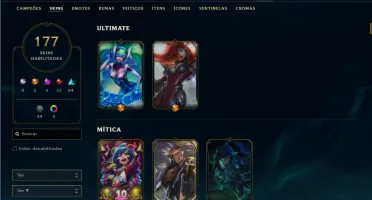 Unranked com 105 Champs e 177 Skins ( MID / ADC / TOP )