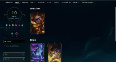 Mestre com 45 Champs e 10 Skins