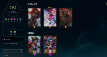 Conta Lol lvl 745 Diamante (224 skins)