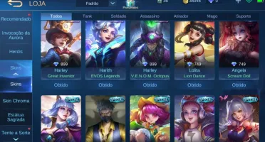 CONTA MOBILE LEGENDS, 35 HERÓIS E 56 SKINS