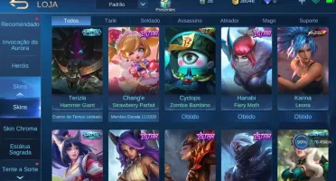 CONTA MOBILE LEGENDS, 35 HERÓIS E 56 SKINS