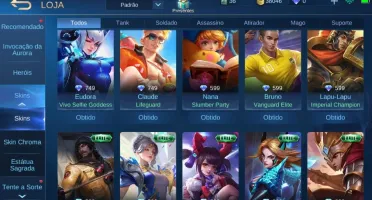 CONTA MOBILE LEGENDS, 35 HERÓIS E 56 SKINS