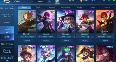 CONTA MOBILE LEGENDS, 35 HERÓIS E 56 SKINS
