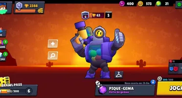 Conta Brawl Stars com 2.388 troféus, e 18 personagens.