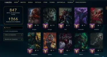 Esmeralda 1 com TODOS os Champs e 257 Skins ( JG / MID ADC )