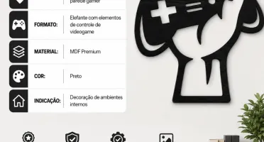 Quadro Gamer Controle em MDF Preto 45 x 40 cm