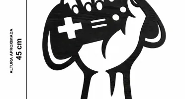 Quadro Gamer Controle em MDF Preto 45 x 40 cm