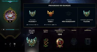 Conta Gold 1 solo/plat 5 flex/45 champions/12 skins
