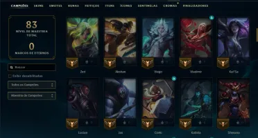 Mestre com 110 Champs e 9 Skins +21 Fragmentos