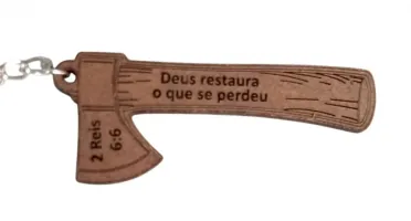 Chaveiro de MDF Eliseu e o Machado - Deus Restaura