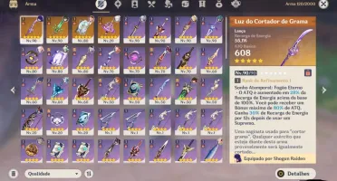 Conta Genshin AR 56 8 5* + 4 Armas 5* + Skins