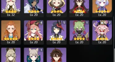 Genshin Impact endgame 20 heróis 5*, 9 armas 5*, 27 resinas