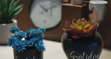 Conjunto vaso coração e cachepot Gratidão preto
