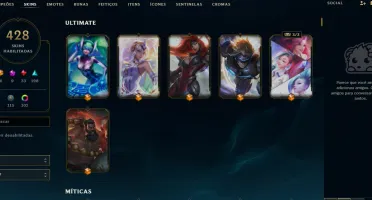 Conta lol final de 2015, com 428 skins, Esmeralda I e +