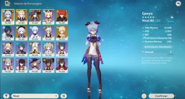 Conta Genshin Impact - Ganyu + Albedo + Mona + Diluc + Qiqi
