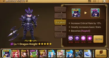 Reroll Summoners War lvl10 com Dragon Knight Dark - Ragdoll