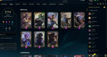 Conta lol 270 skins +9 skins prestígio(leva email original)